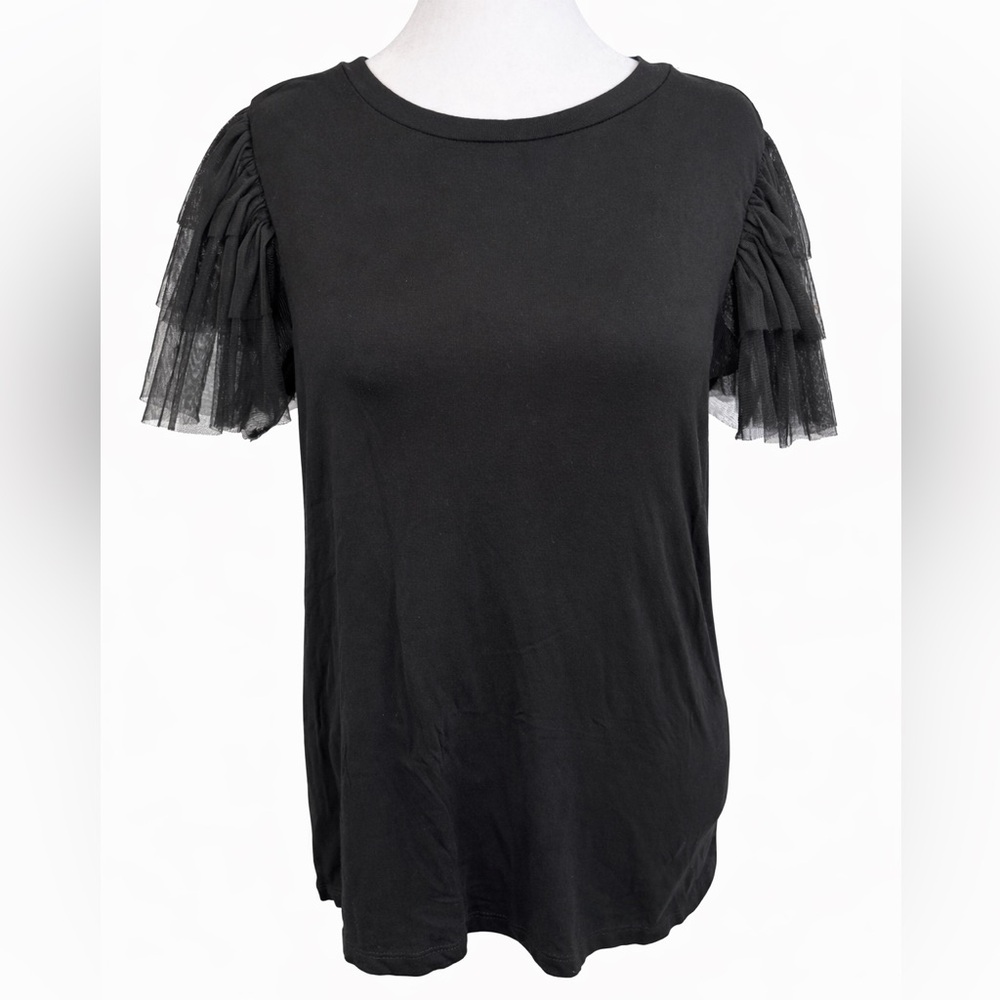 Torrid Black Mesh Ruffle Sleeve Top Size 0 Soft Girl Feminine Date Night Plus